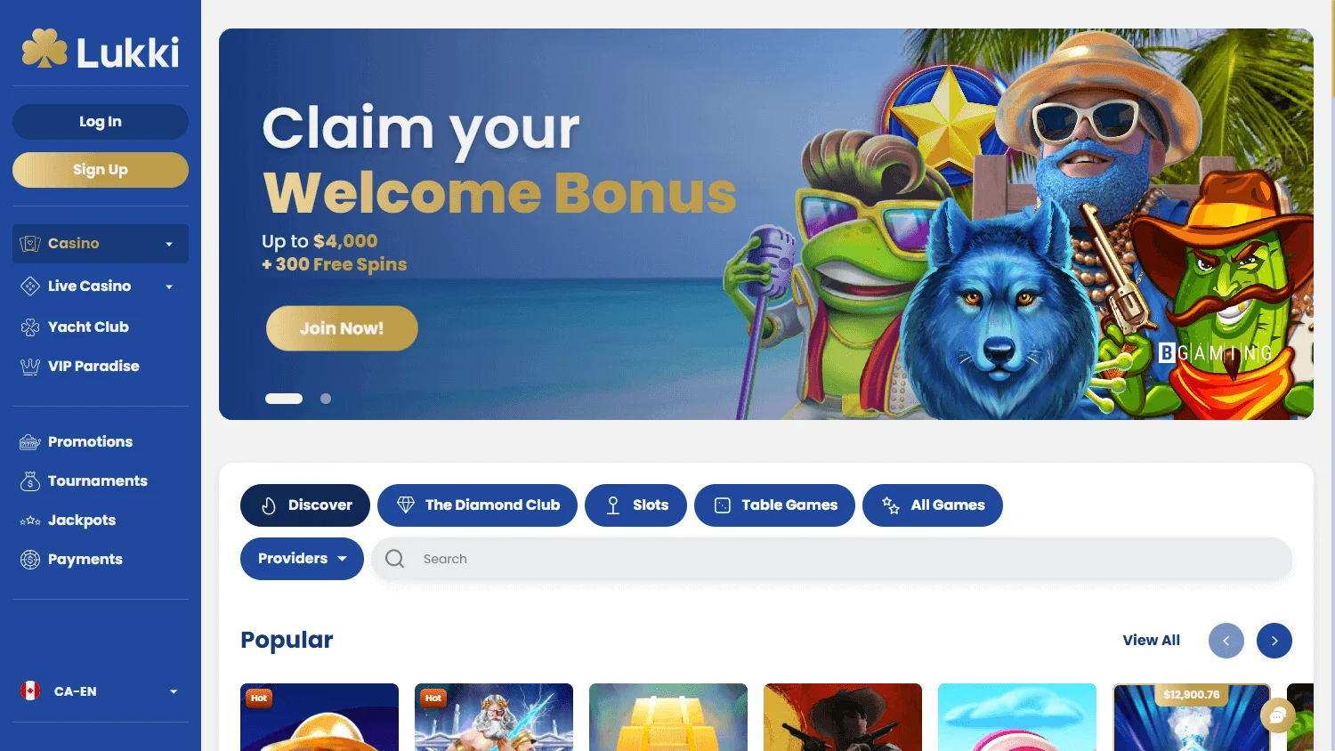 Lukki Casino desktop games area